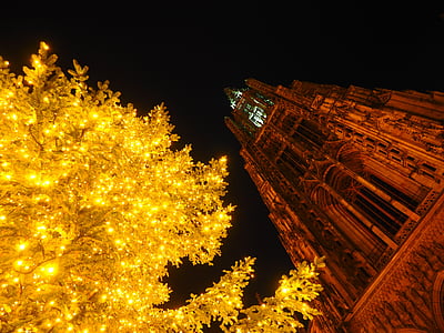 Рождество, Рождественские огни, Мюнстер, Ulm собор, Церковь, Шпиль, освещение