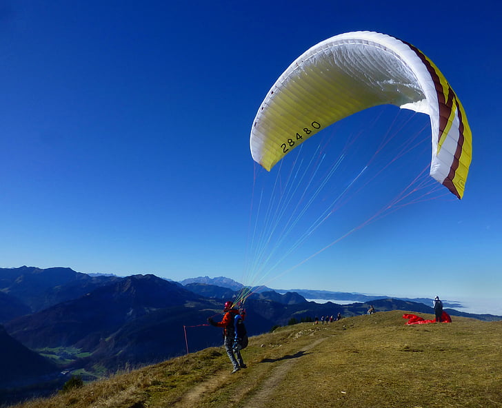 Paraglider, vėjo, dangus, kalnai, Allgäu, Sportas, laisvalaikio