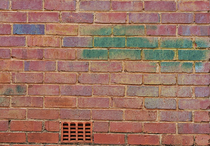 dinding, batu bata, merah, hijau, ubin, ventilasi