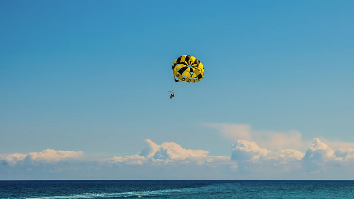 parachuting, water sport, activity, parachute, leisure, adventure, sea