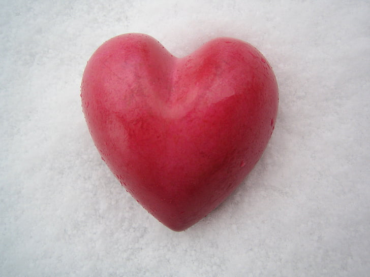 širdies, sniego, raudona, meilė, Valentino diena, formos, simbolis