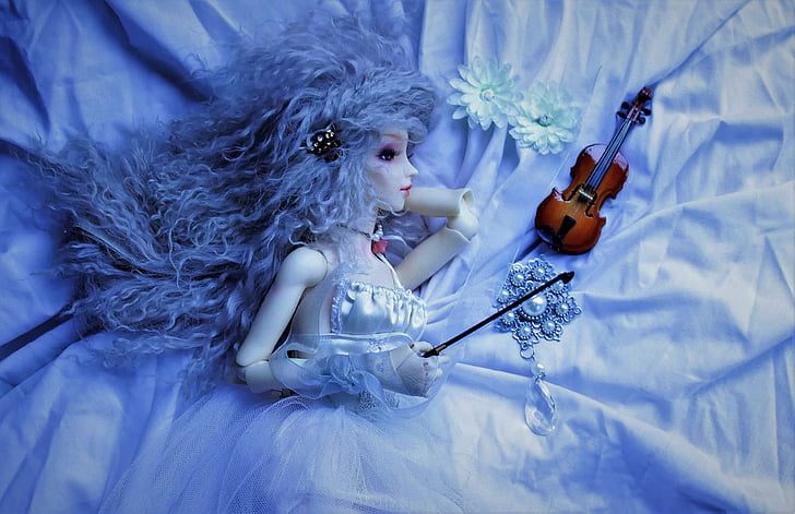 doll, sweetness, violin, blue, fairy, attraction, girl