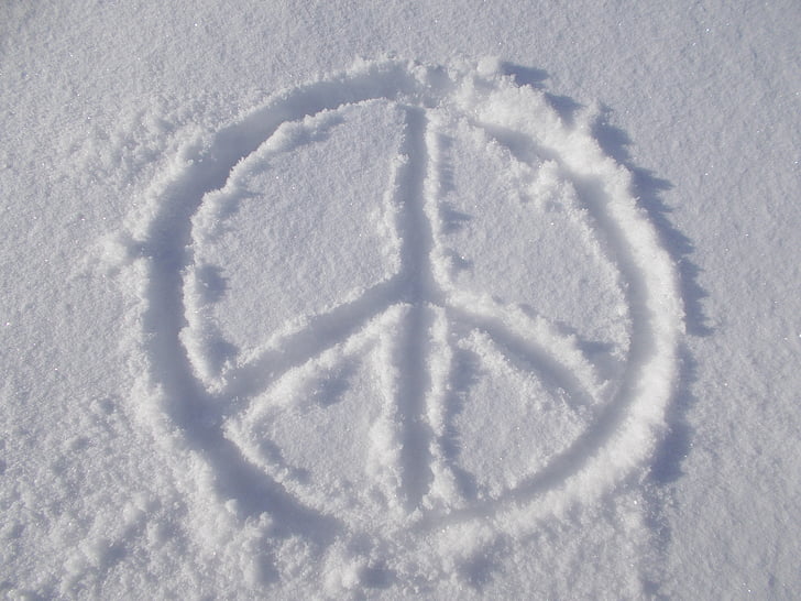miera, simbols, peace sign, sniega, ziemas, daba, balta