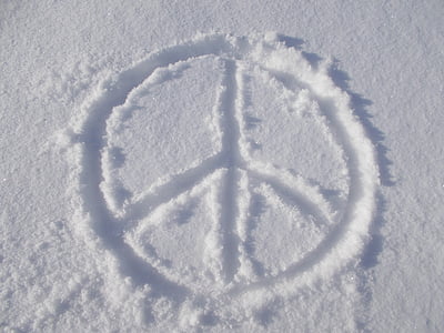 paix, symbole, signe de la paix, neige, hiver, nature, blanc