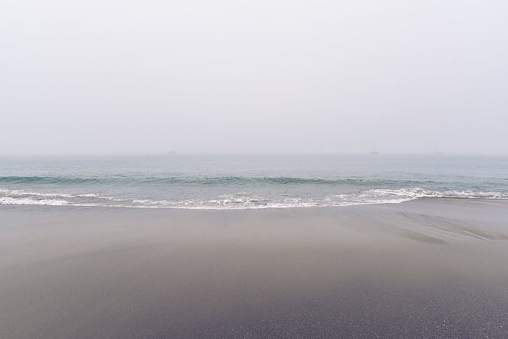 plaža, maglovito, Horizont, oceana, pijesak, more, morski pejzaž