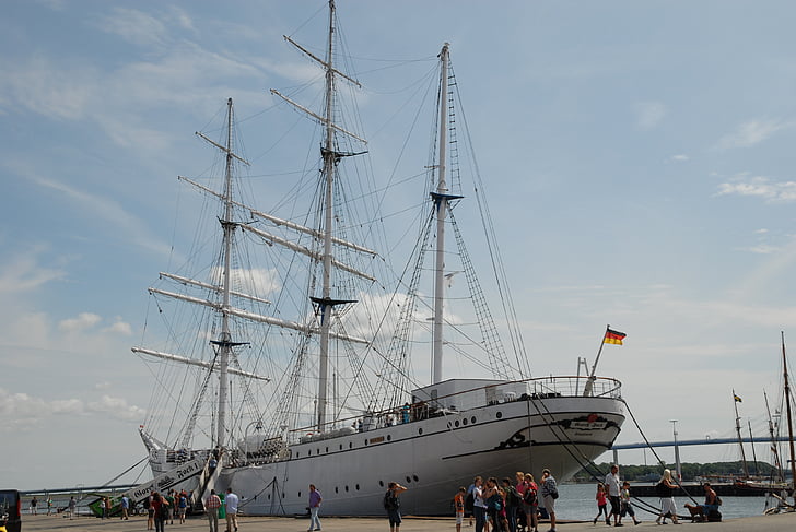 gorch fock, buồm tàu, Port, đi thuyền, Stralsund, tàu bảo tàng, cột ăn-ten