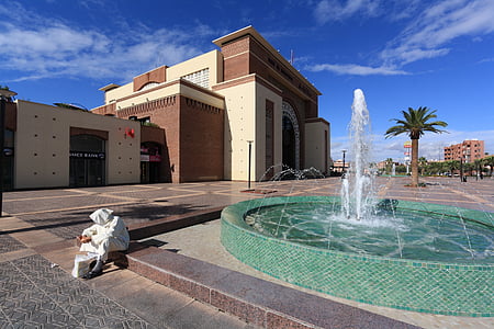 Marokkó, Marrakech, Station, vasúti, szökőkút, víz