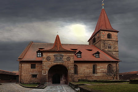 Iglesia, edad media, iglesia fortificada, Nuremberg, kraftshof, antiguo, místico