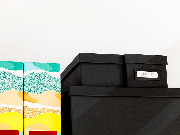 sort boks, boks, kasser, pap, container, design