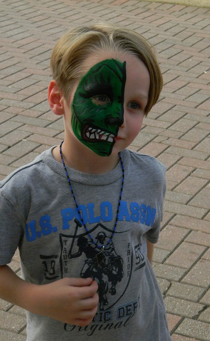 Kinder, Junge, Face-painting, spielen, Kindheit, glückliches Kind, Two-face