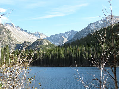 Bear lake, snehom limitovaný mountain, modrá obloha, Colorado, skalnaté vrchy, Príroda, Wilderness