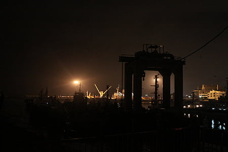 GM daewoo, Puerto, vista de noche, luces, iluminación, noche, mar