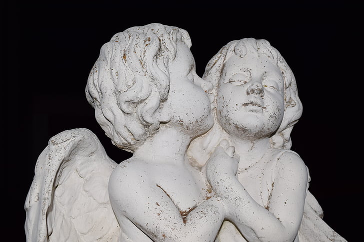 angel, kerubin, figure, statue, sculpture, white, black