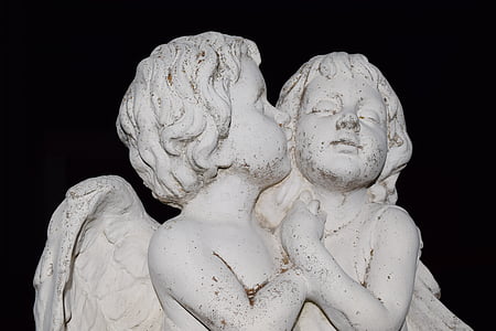 Angel, kerubin, figur, statue, skulptur, hvid, sort