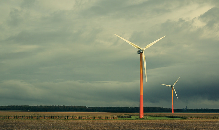 windmills, renewable energy, landscape, nature, sky, blue, rural