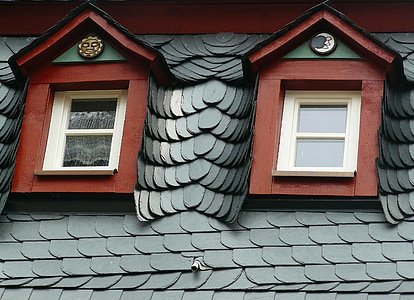 toit, toit en ardoise, ardoise, pour toiture, giebelfenster, Gable, plaque de toit
