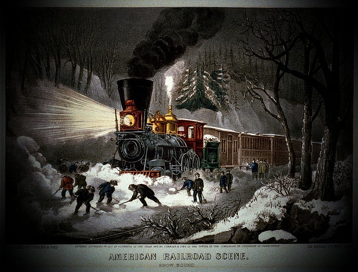 America, treno, vintage, neve, Meteo, paesaggio