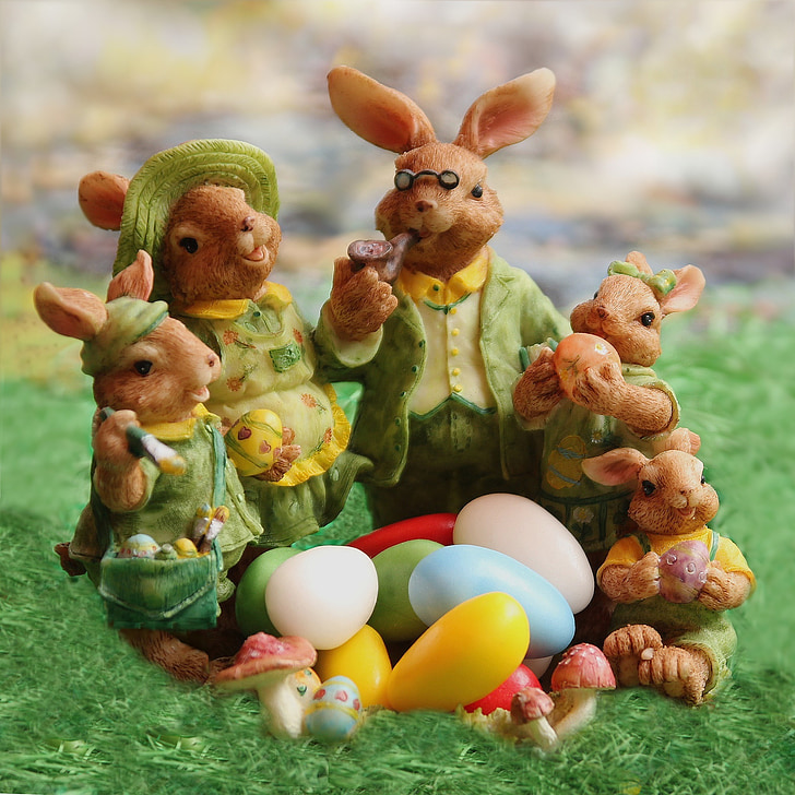 påske, easter bunny familie, dekorasjon, påskeegg, dyr, kanin - dyr, søt