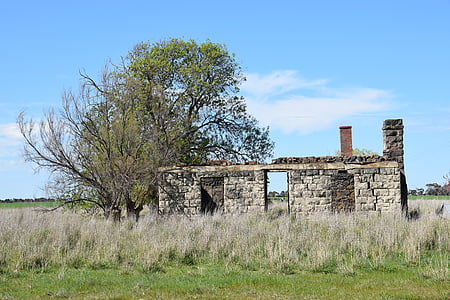 reruntuhan, rumah pertanian, steiglitz, Victoria, Australia