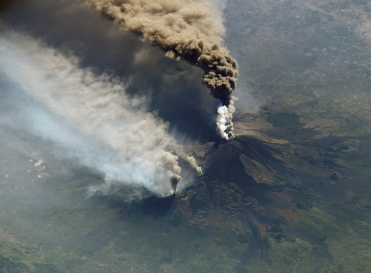cloud of smoke, etna, volcanic eruption, smoke, 2002, volcano, volcanism