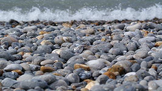 platja de còdols, ones, pedres, al costat del mar, escuma, corró, paisatge