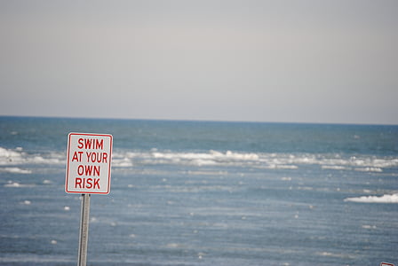 Ostrzeżenie, ryzyko, pływanie, znak ostrzegawczy, zagrożenia, niebezpieczne