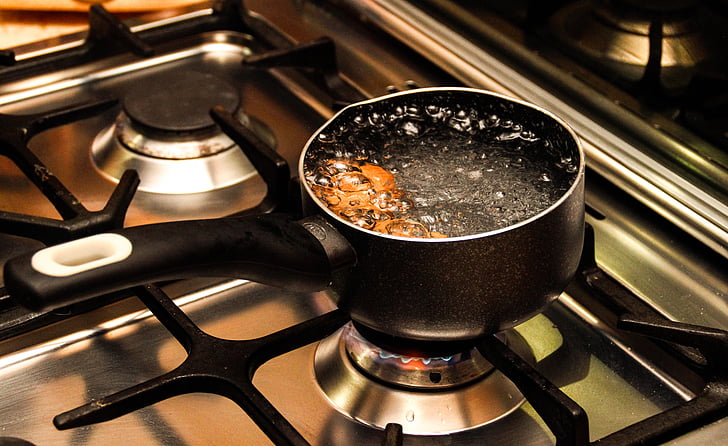 Pan, vann, kjøkken, kokende vann, brann, komfyr, Œuf
