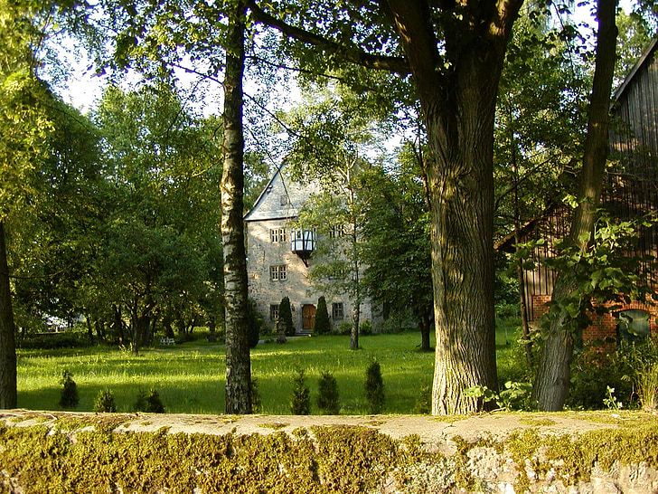 hrad, schackau, parku, budova, stromy