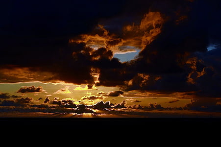 západ slnka, večernej oblohe, reflexie, osvetlenie, nálada, oblaky, Borkum