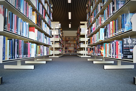 knjige, knjižnica, branje, zaznamki, knjižne police, simetrije
