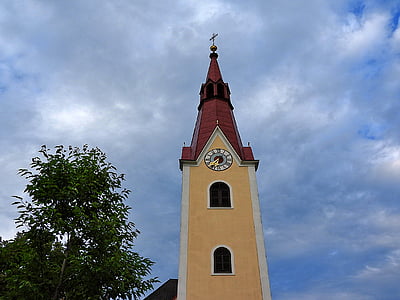 baznīca, tornis, katoļu, clock tower