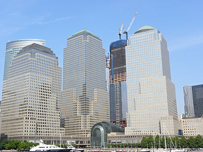 egy kereskedelmi központja, New York-i, Manhattan, felhőkarcoló, épületek, városi, városi táj