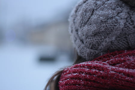 冷, 帽子, スカーフ, 雪, 冬