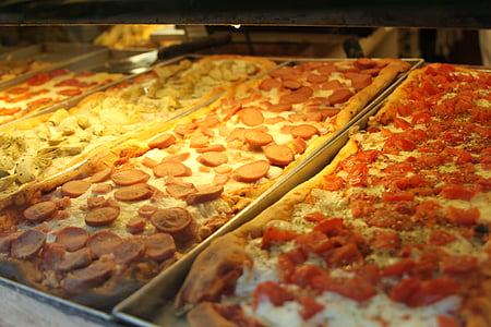 pizzaer, peperoni, mad, skiver, italiensk, velsmagende, måltid
