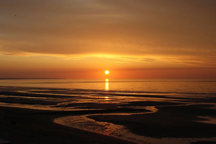 peisaj a fost, Normandy beach, apus de soare, mare, plajă, natura, amurg