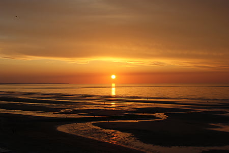 paisatge era, platja de Normandia, posta de sol, Mar, platja, natura, capvespre