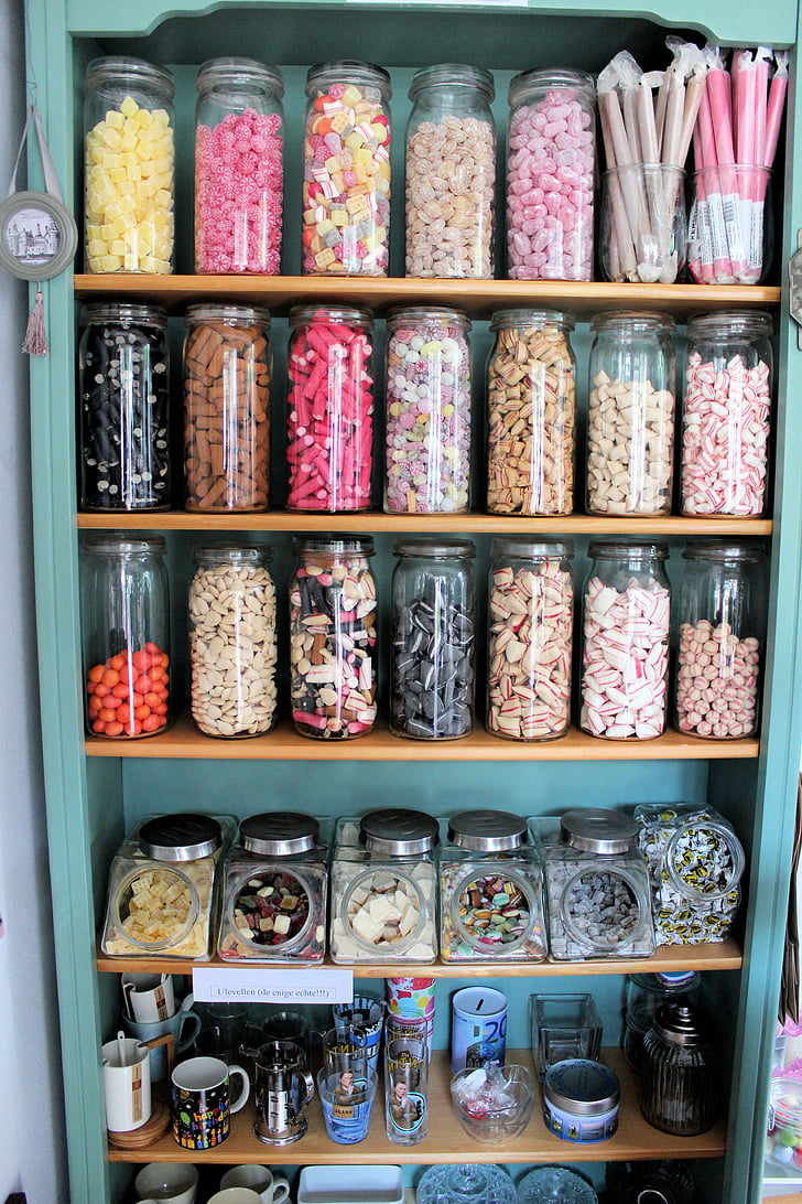 candy, candy store, candy bottles, jars, sweets, colorful