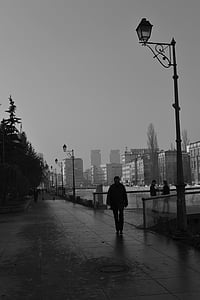 svart, svart och vitt, Street, Sarajevo, staden, Bosnien-Hercegovina, december