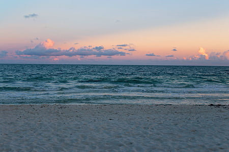 panoramic, photo, ocean, orange, sky, sunset, beach