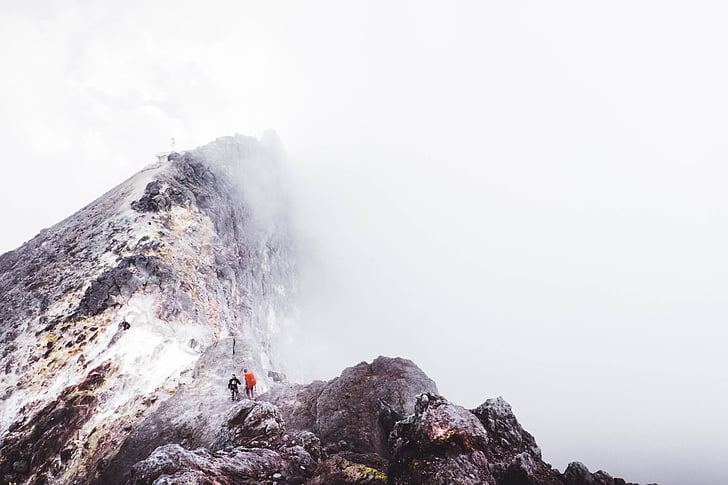 avventura, salita, scalatori, freddo, nebbia, alta, escursione