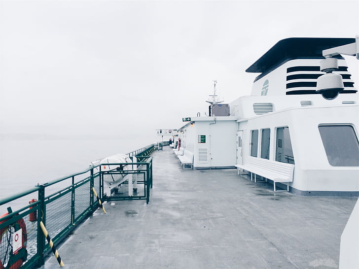 fotografia, loď, loďou, paluba, zimné, chladom, preprava