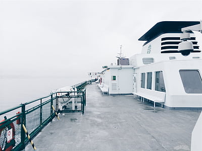 foto, kapal, perahu, dek, musim dingin, suhu dingin, transportasi