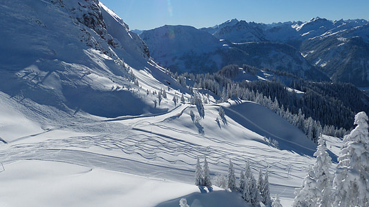 Ski, lereng ski, Ski run, landasan pacu, Tyrol, tannheimertal, musim dingin