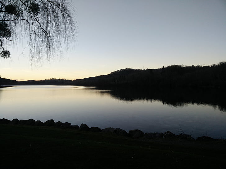 priroda, jezero, krajolik, vode, darknss, večer, silhouetts