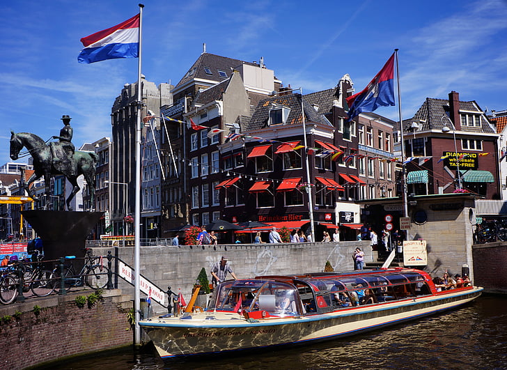 amsterdam, flag, canal, netherlands, holland, europe, dutch