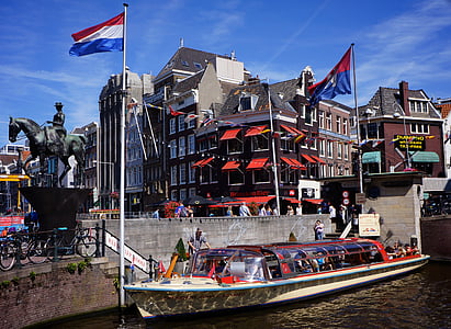 Amsterdam, flagg, kanalen, Nederland, Holland, Europa, nederlandsk