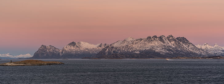 Norge, kryssning, soluppgång, fjorden, resor, vatten, landskap