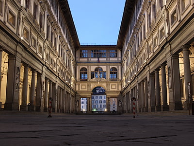 galeria, Galleria degli uffizi, Itàlia, Florència, matí, en blanc, arquitectura