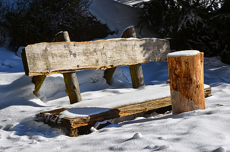 resin, bank, snow, bench, snowy, cold, nature