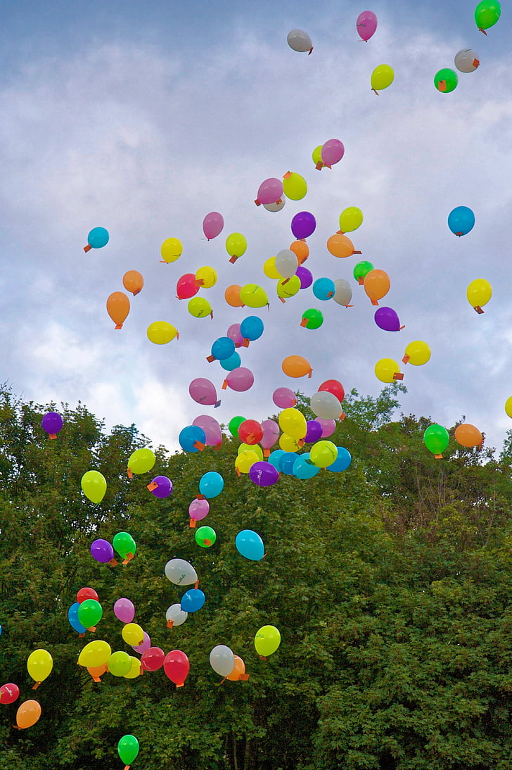 ballonger, flytende, fargerike, feiring, flerfargede, helium, farge